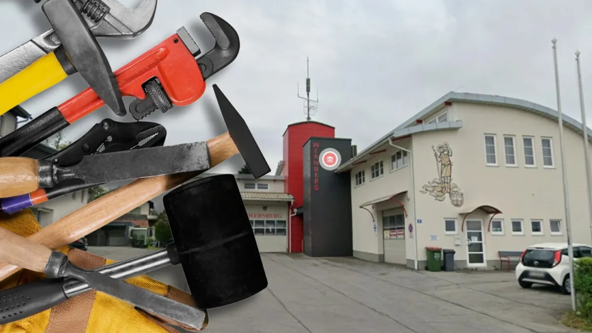 Eine Bildmontage auf 5min.at zeigt Werkzeug und das Feuerwehr-Rüsthaus in Wernberg.