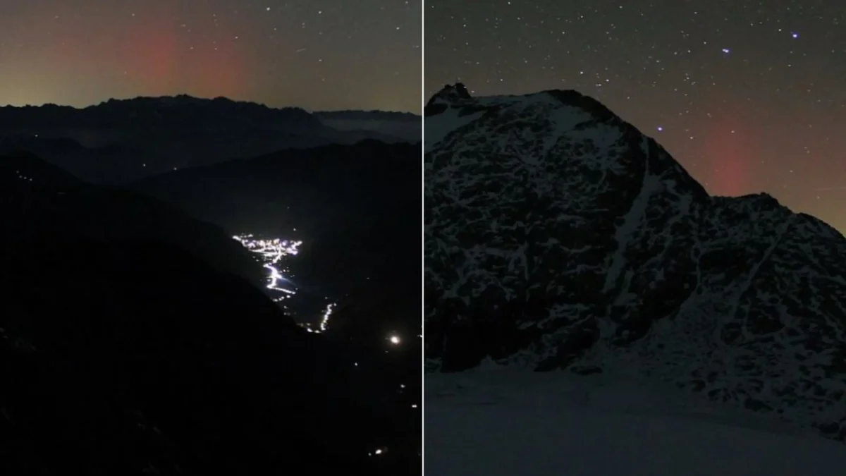 Foto in Beitrag von 5min.at zeigt ganz leichte Polarlichter "über" Österreich.