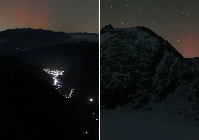 Foto in Beitrag von 5min.at zeigt ganz leichte Polarlichter "über" Österreich.