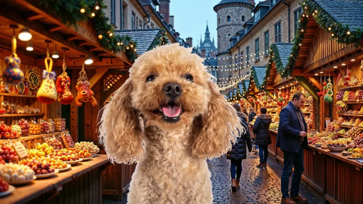 Bild auf 5min.at zeigt einen Hund und einen Weihnachtsmarkt