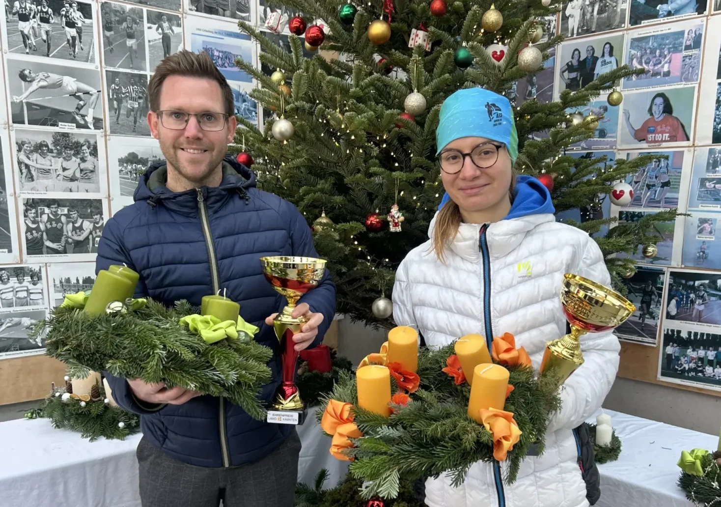 Die Tagessieger des 22. KLC Adventlaufes: Marko Tomažin und Manca Mlekuž.