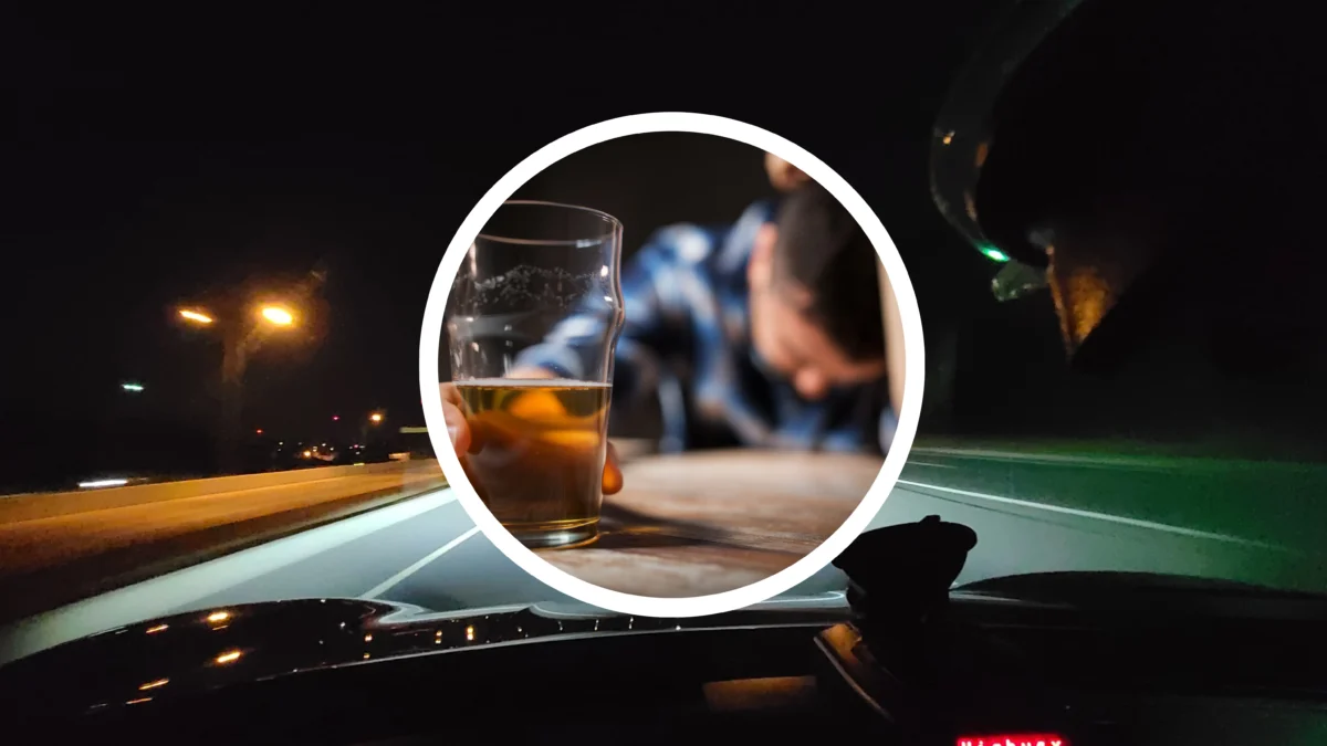 Das Foto auf www.5min.at zeigt eine Fahrbahn bei Nacht und einen betrunkenen Mann.