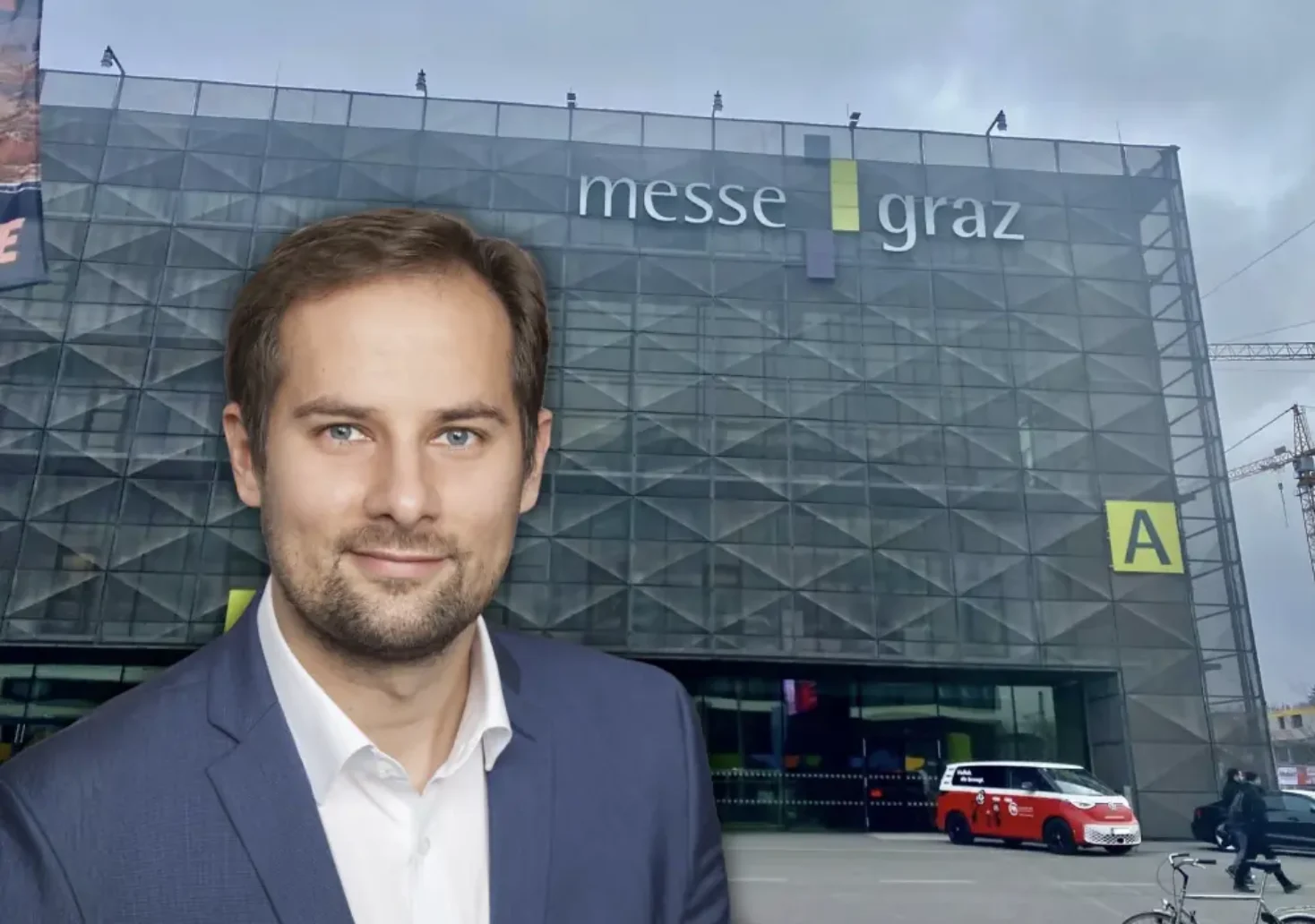 Foto auf 5min.at zeigt die Messe Graz und Huber (ÖVP)