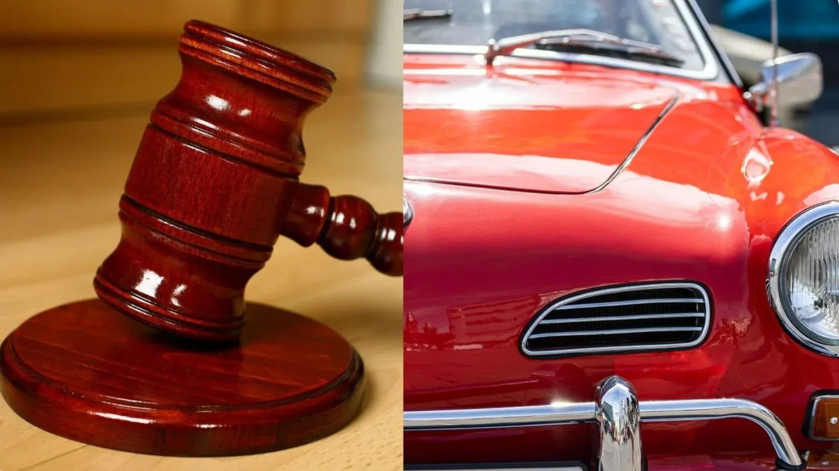 Das Bild zeigt eine Versteigerung und ein Auto.