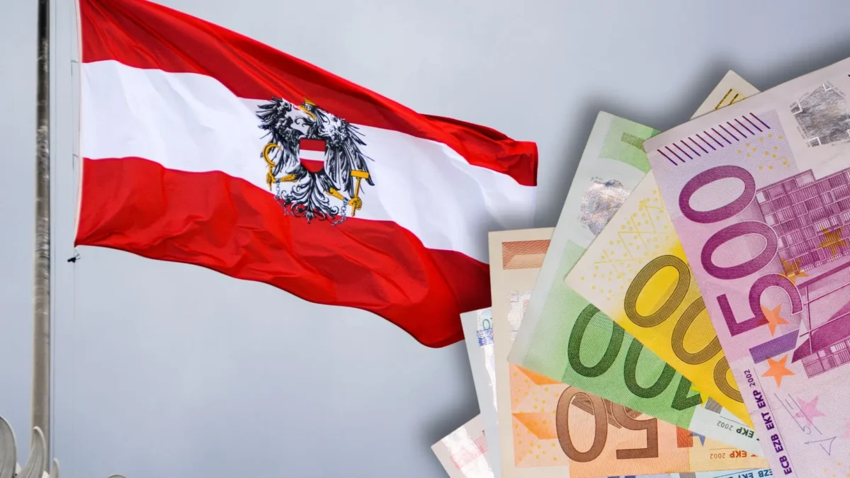 Eine Bildmontage auf 5min.at zeigt die Österreichische Flagge sowie Euroscheine.