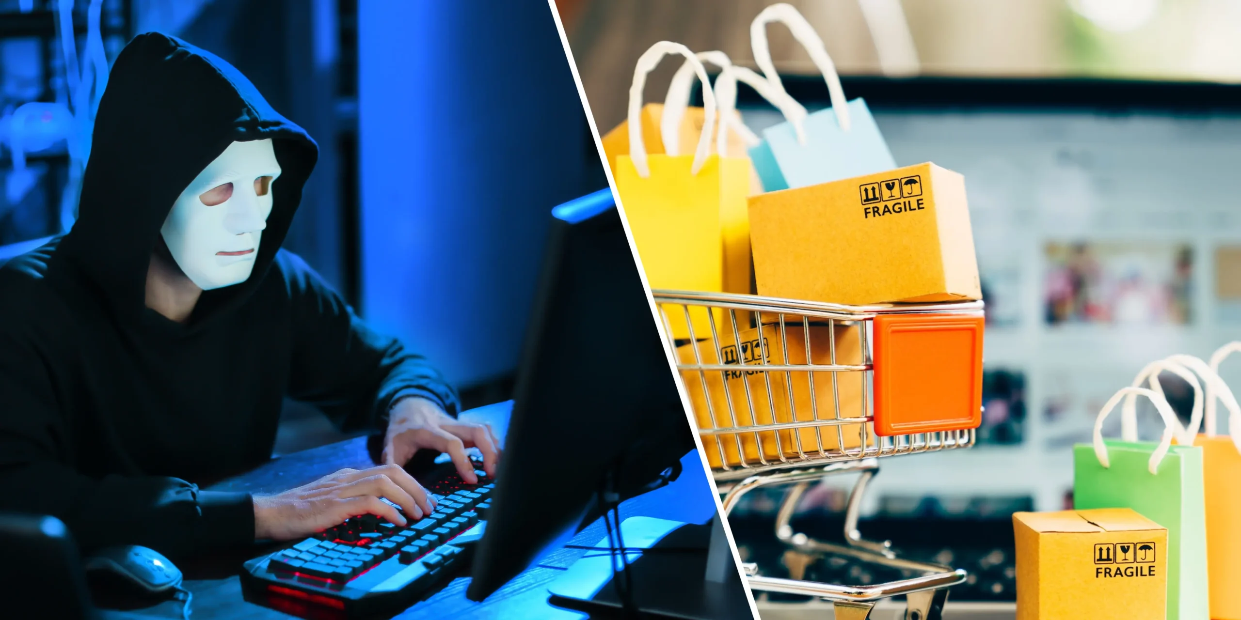 Das Bild auf 5min.at zeigt einen Mann mit einer Maske und Einkäufe.