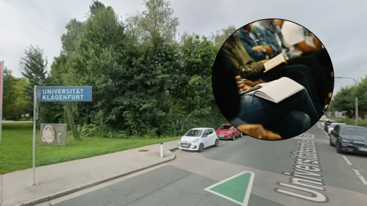 Das Bild zeigt Studenten und einen Parkplatz