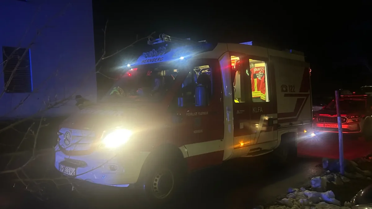Das Bild auf 5min.at zeigt ein Feuerwehrauto bei Nacht.