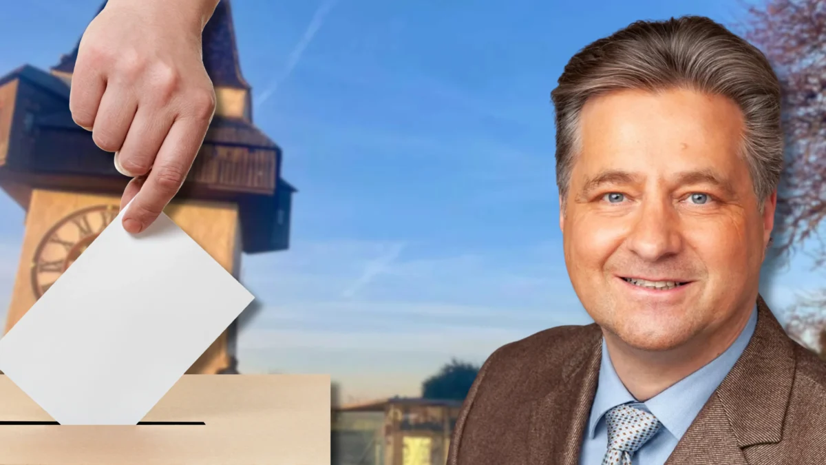 Das Bild auf 5min.at zeigt FPÖ-Bürgermeisterkandidat für die Grazer Gemeinderatswahl, René Apfelknab.