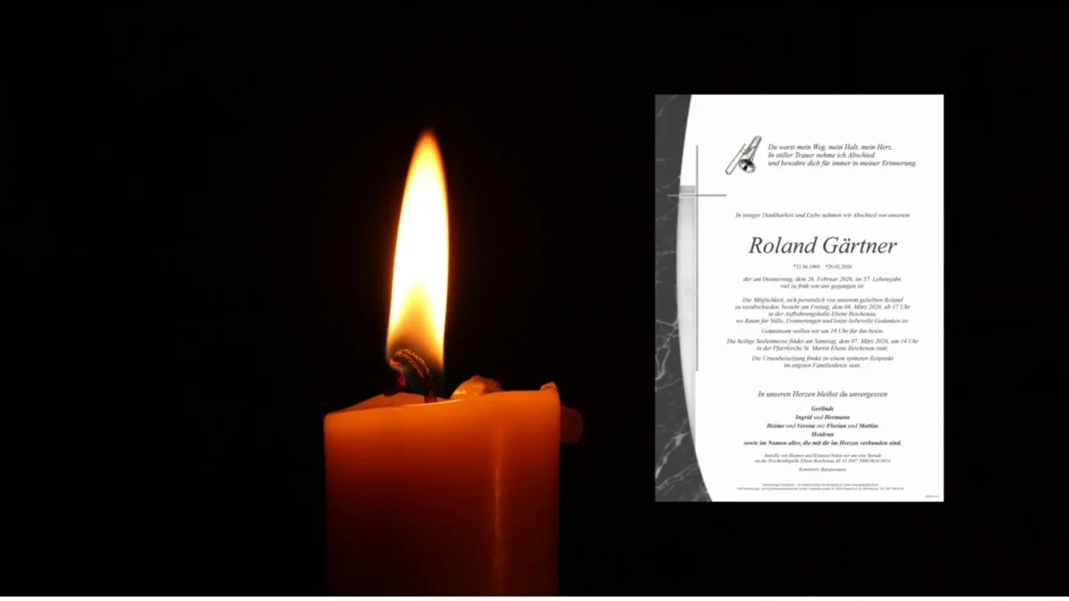 Das Bild zeigt eine Kerze und eine Trauerparte auf 5min.at.