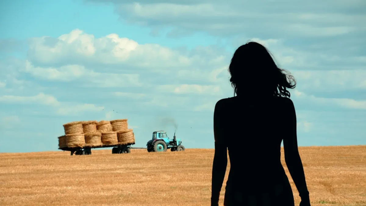 Das Bild zeigt einen Bauernhof und die Silhouette einer Frau auf 5min.at.