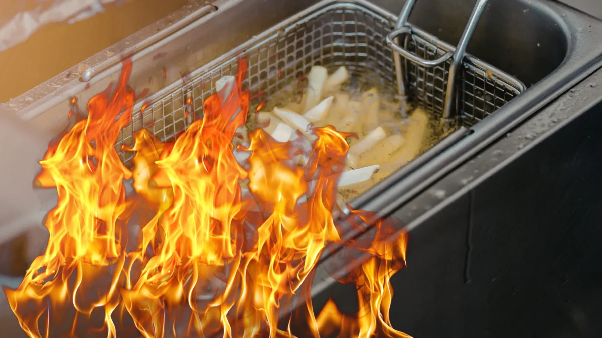 Das Bild auf 5min.at zeigt eine Fritteuse und Feuer.