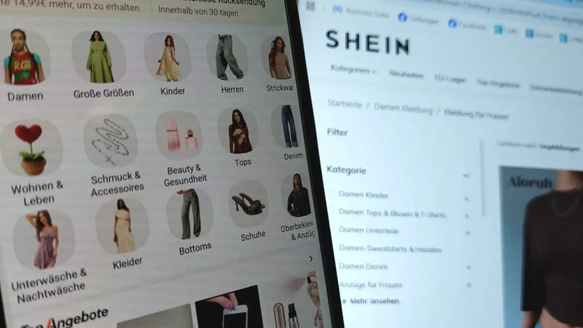 Ein Bild auf 5min.at zeigen ein Smartphone und einen Laptop, auf denen die Webseite SHEIN geöffnet ist.