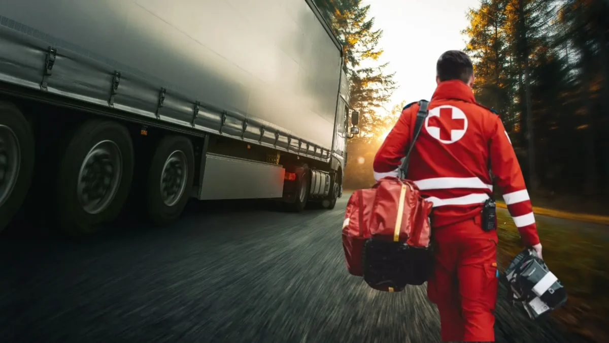 Auf dem Foto von www.5min.at sieht man einen Lkw-Unfall und das Rote Kreuz.