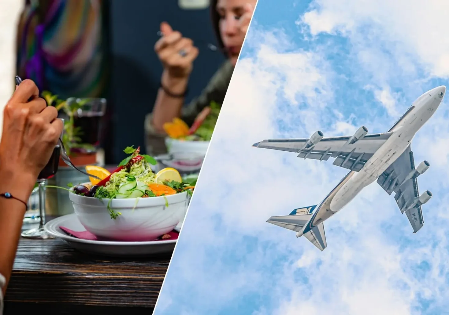 Eine Bildmontage auf 5min.at zeigt eine Frau, die mit ihren Freunden in einem Lokal sitzt, sowie ein Flugzeug, das durch Wolken fliegt.