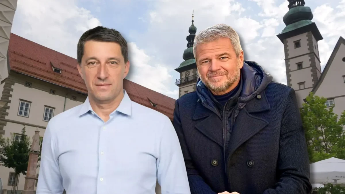 Das Bild auf 5min.at zeigt das Landhaus in Klagenfurt und im Vordergrund Gerhard Köfer und Rene Willegger.
