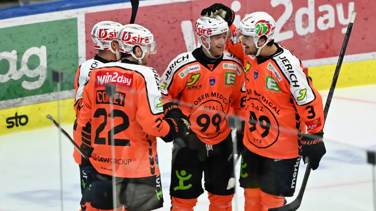 Ein Bild auf 5min.at zeigt ein Eishockeyspiel zwischen dem EC VSV und den Graz99ers.