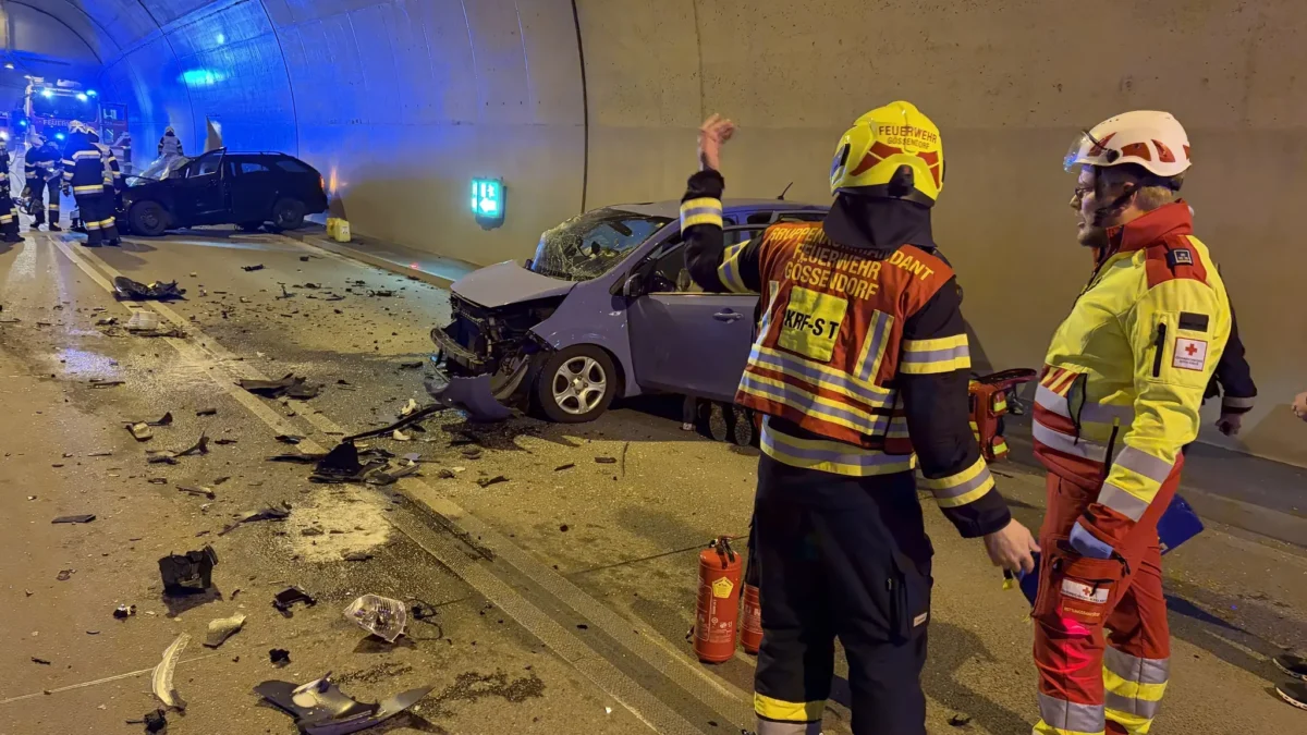 Bild auf 5min.at zeigt einen Einsatz nach einem Verkehrsunfall in einem Tunnel.