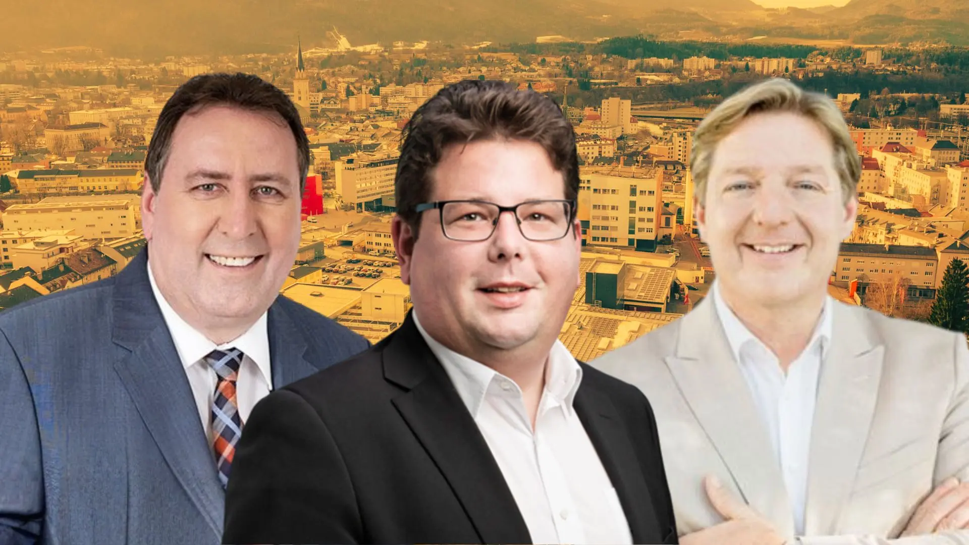 Eine Bildmontage auf 5min.at zeigt Stadtrat Erwin Baumann, Stadtrat Christian Pober und Bürgermeister Günther Albel.