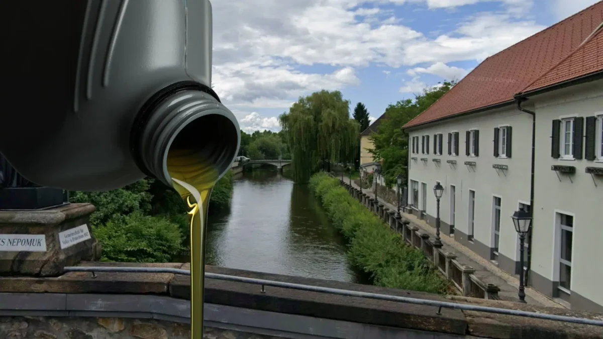 Das Bild auf www.5min.at zeigt die Lavant und Öl.