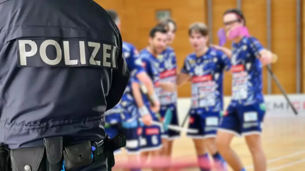 Das Bild auf 5min.at zeigt einen Polizisten und Spieler des VSV Unihockey.
