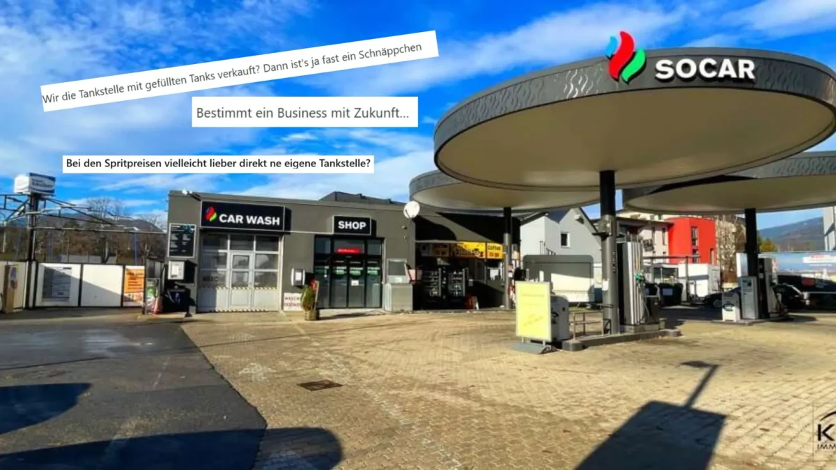 Auf dem Foto von www.5min.at sieht man eine Tankstelle in Villach, die zum Verkauf steht.