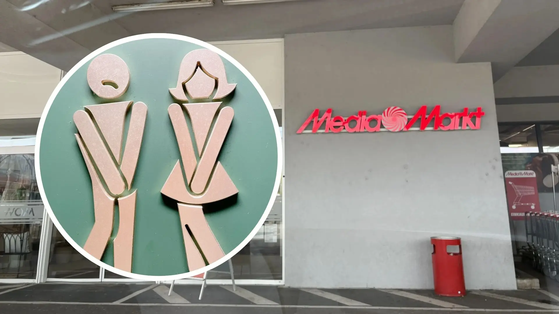 Das Bild auf 5min.at zeigt den MediaMarkt in Villach und Toilettenmännchen.