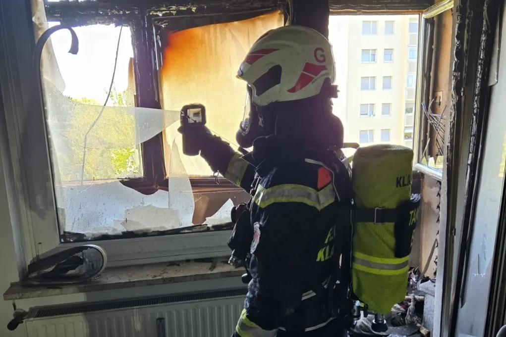 Ein Bild auf 5min.at zeigt einen Feuerwehrmann in einer verbrannten Wohnung.