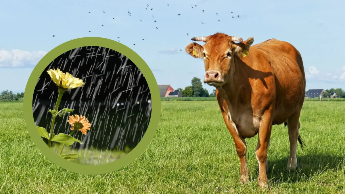 Das Bild auf www.5min.at zeigt eine Kuh und einen Regenschauer.