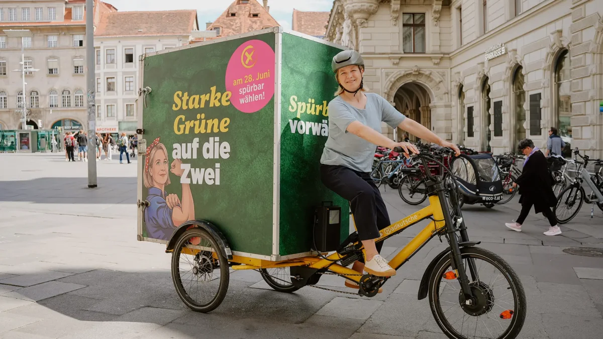 Foto auf 5min.at zeigt die Grünen beim Wahlkampf in Graz.