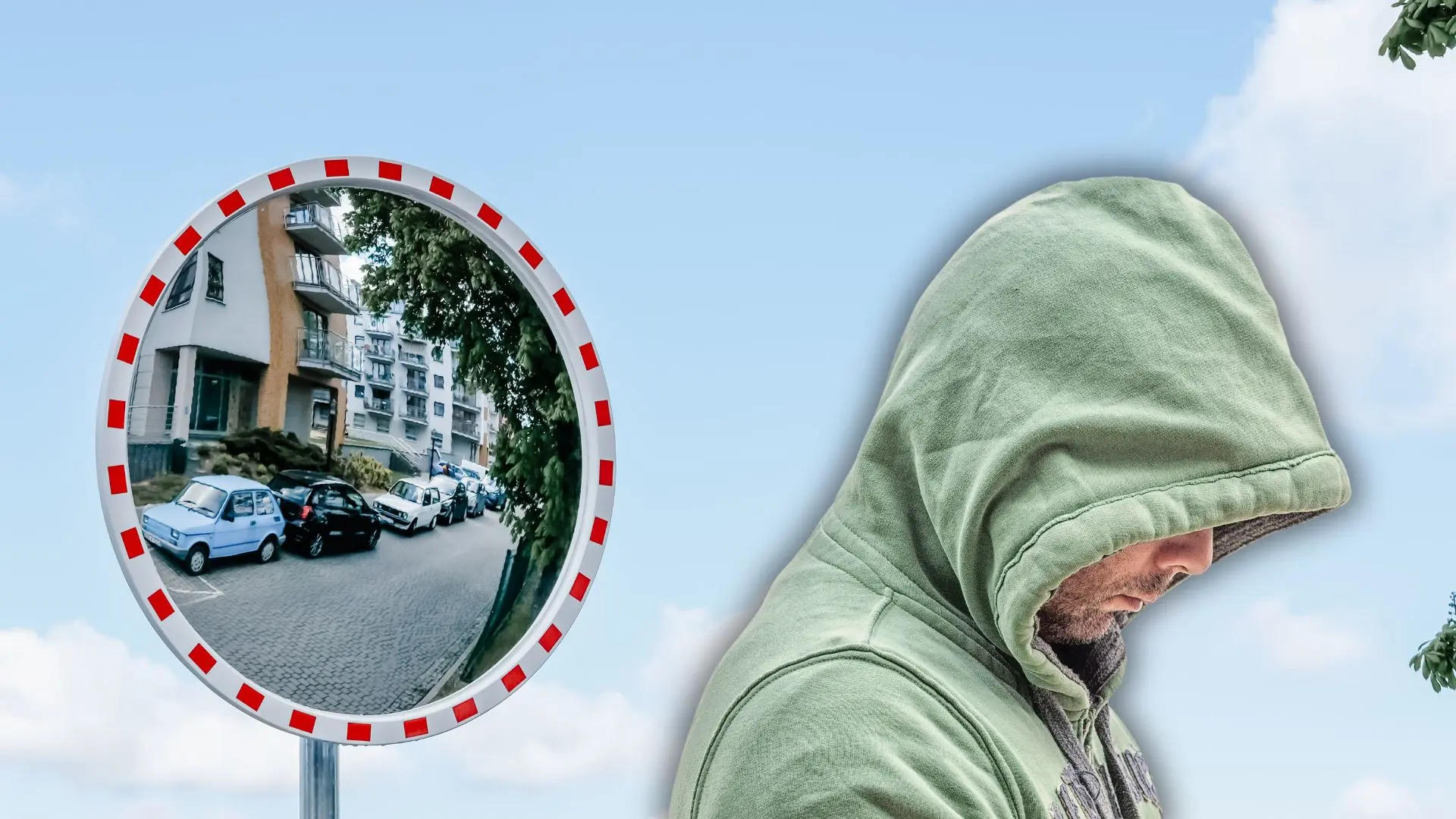 Das Bild auf 5min.at zeigt einen Verkehrsspiegel und einen Mann mit Hoodie.