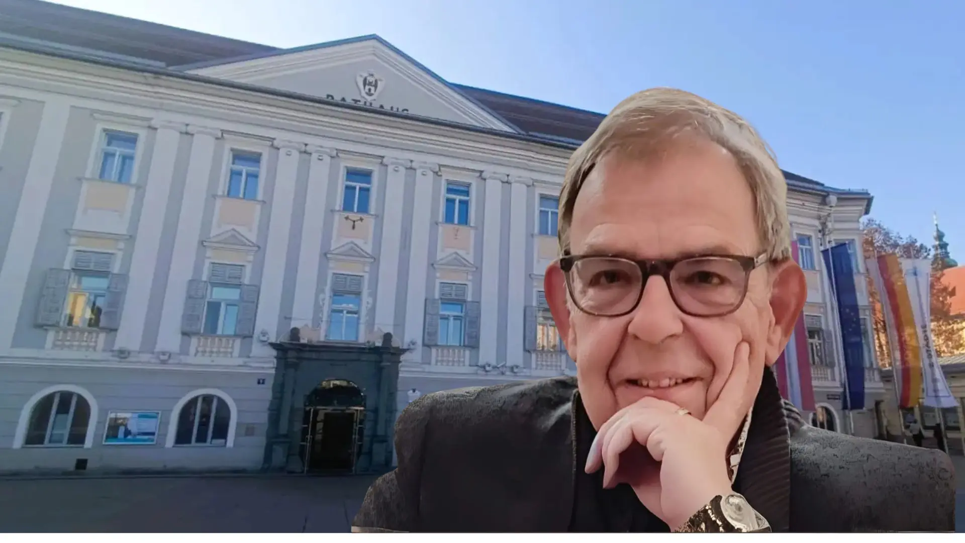 Das Bild auf www.5min.at zeigt Journalist Fritz KImeswenger und das Klagenfurter Rathaus auf www.5min.at.